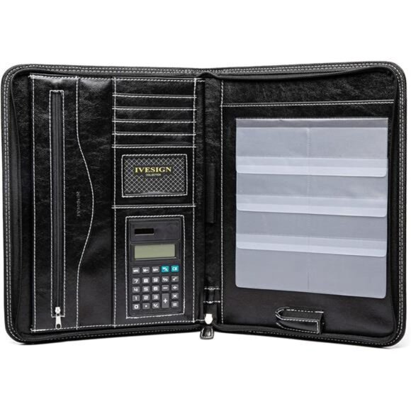 Portfolio Organizer folder Faux Leather Business Padfolio with Calculator - Picture 4 of 7